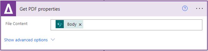 POwer Automate PDF Connector step to get PDF properties.