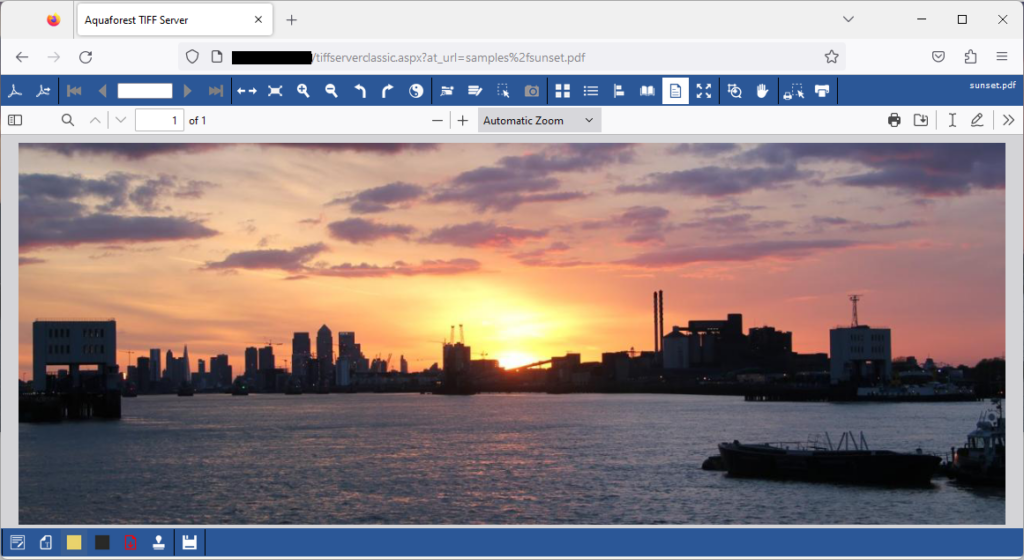 Sun setting image displayed on Tiff Server